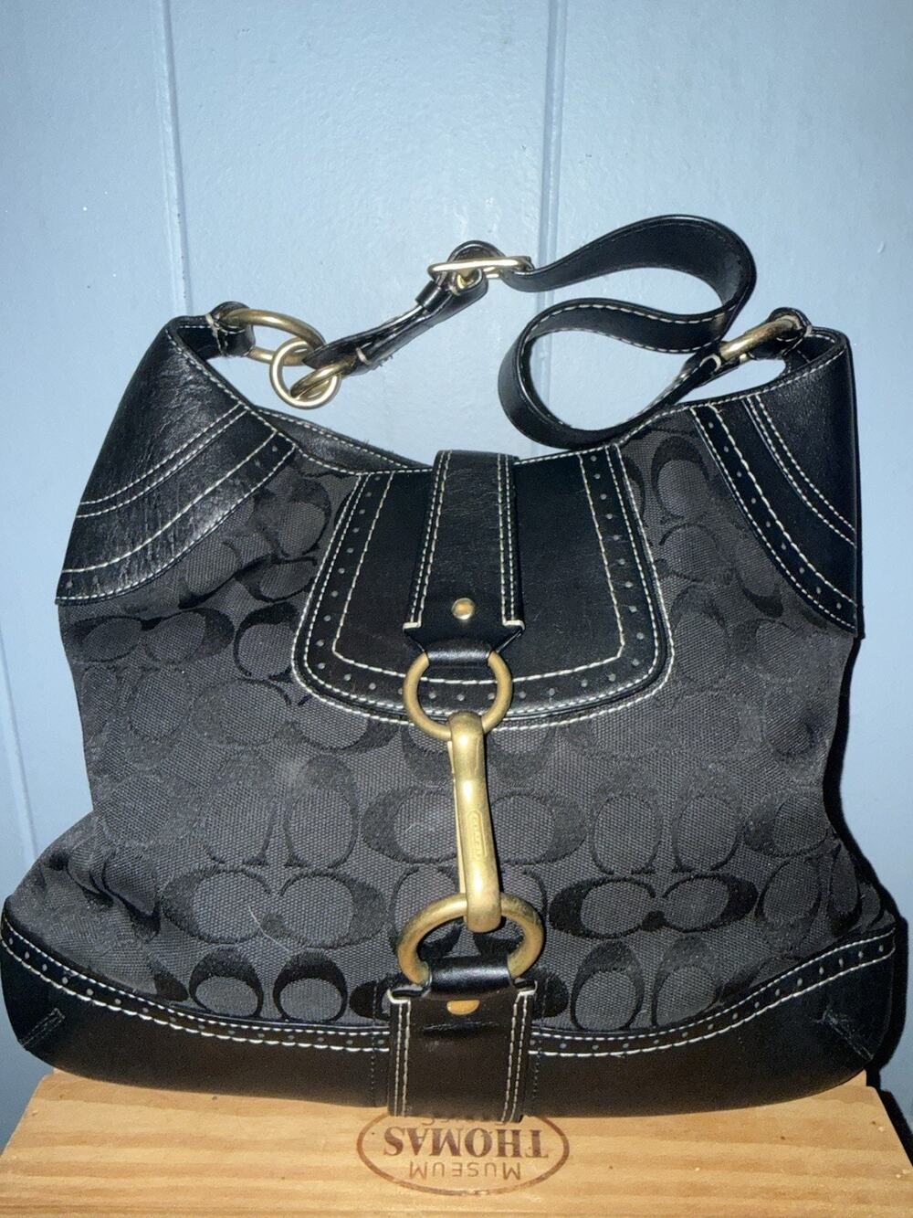 Vintage Coach Y2K Hamptons signature jacquard hobo bag with brass hardware